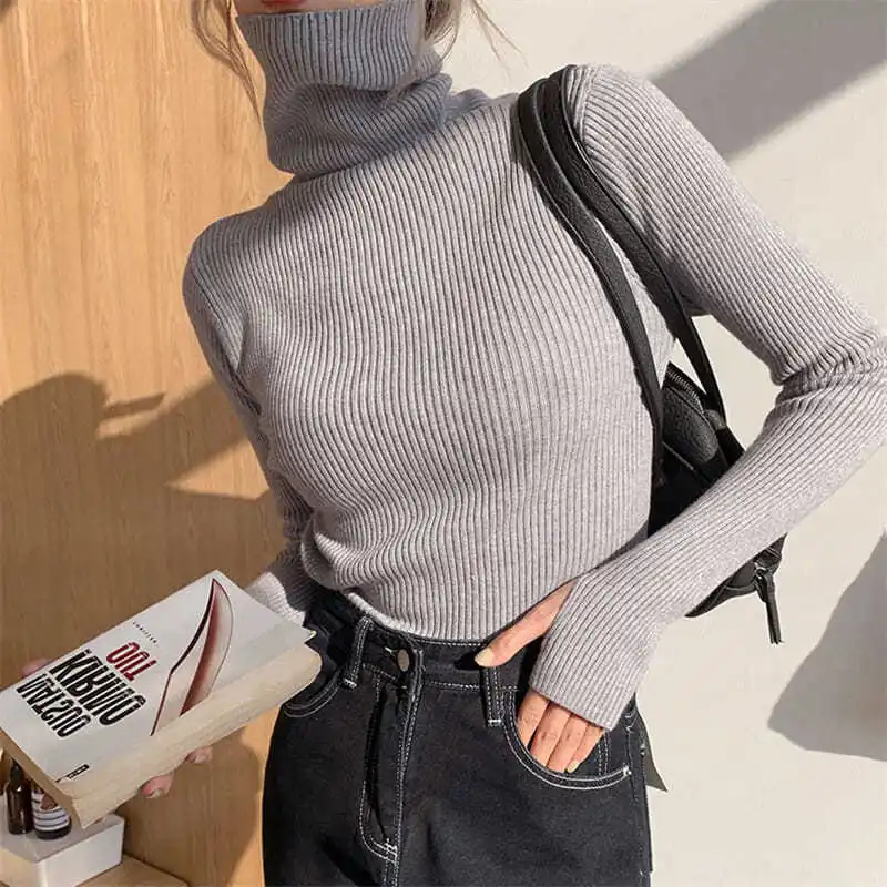 

Autumn and Winter New Set of Finger Jumper Women Knitted Bottoming Shirt Magnanimous Hundred Long-sleeved Tops Simplicity Youth