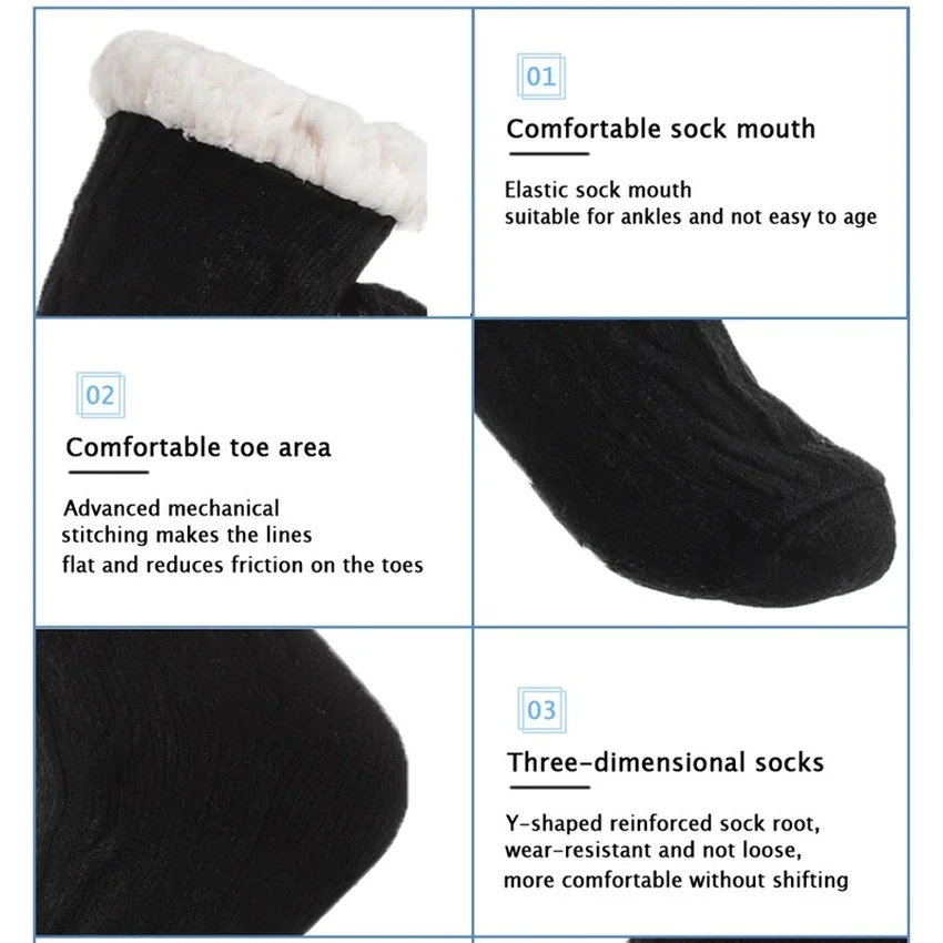 Thermal Fuzzy Sock Womens Winter Warm Comfy Sleeping Soft Female Plush Non Slip Grip Silicone Fur Ball Short Slippers Floor Sock