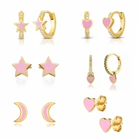 925 sterling silver ear needle round earrings cute macaron color enamel heartstar small stud earrings for women jewelry brincos