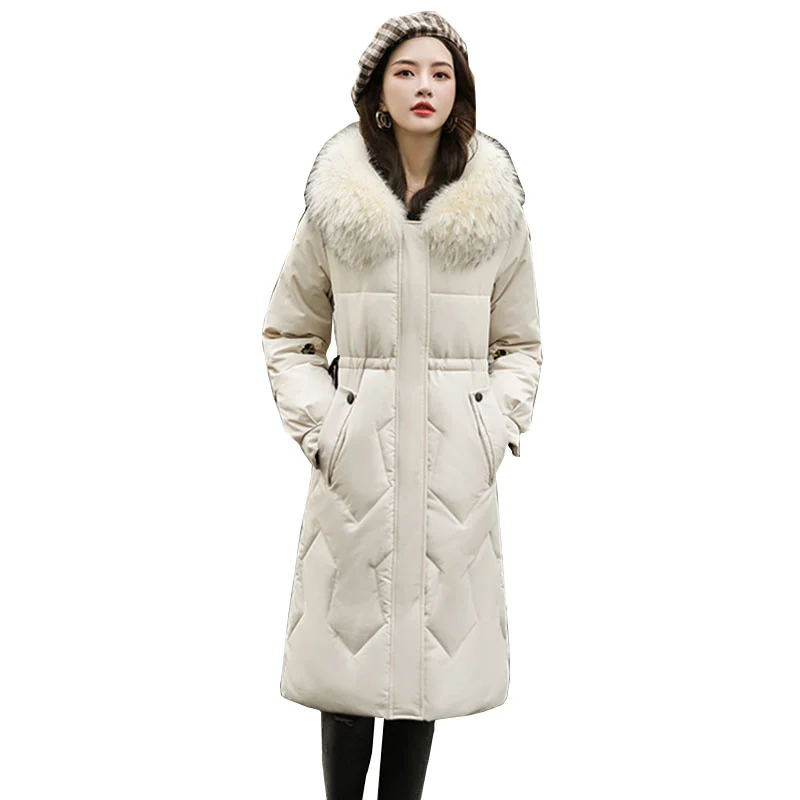 2023Women Winter Jacket Hooded Fur Collar Long Overcoat New Fashion Ladies Loose Slender Parker Warm Thick Down Coat OK1179