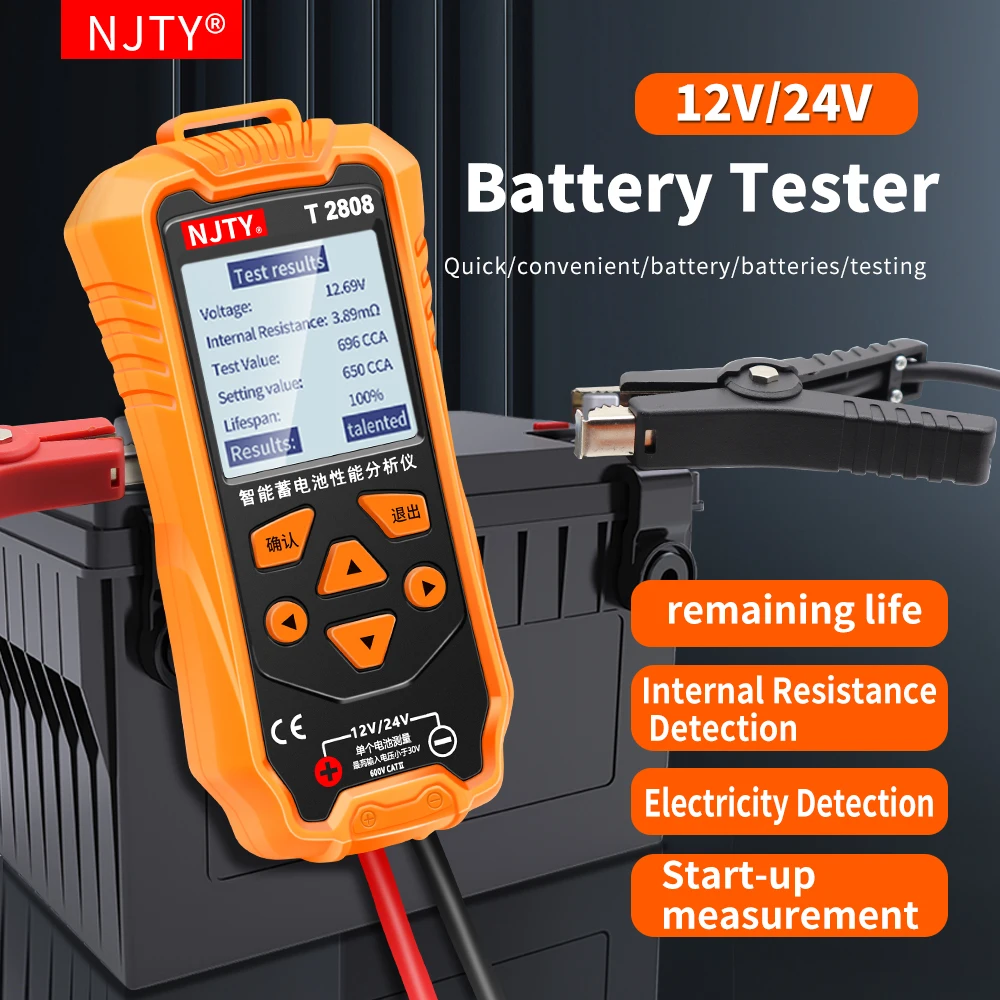 

NJTY T2808 Battery Tester12V 24V 696 CCA Battery System Internal Resistance Detect Auto Battery Analyzer Car Battery Tester