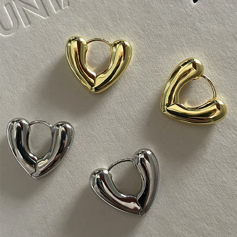 

Statement Minimalist Gold Silver Color Heart Hoop Earrings Street Style Korean Luxury Elegant Metal Fashion Jewelry Gifts