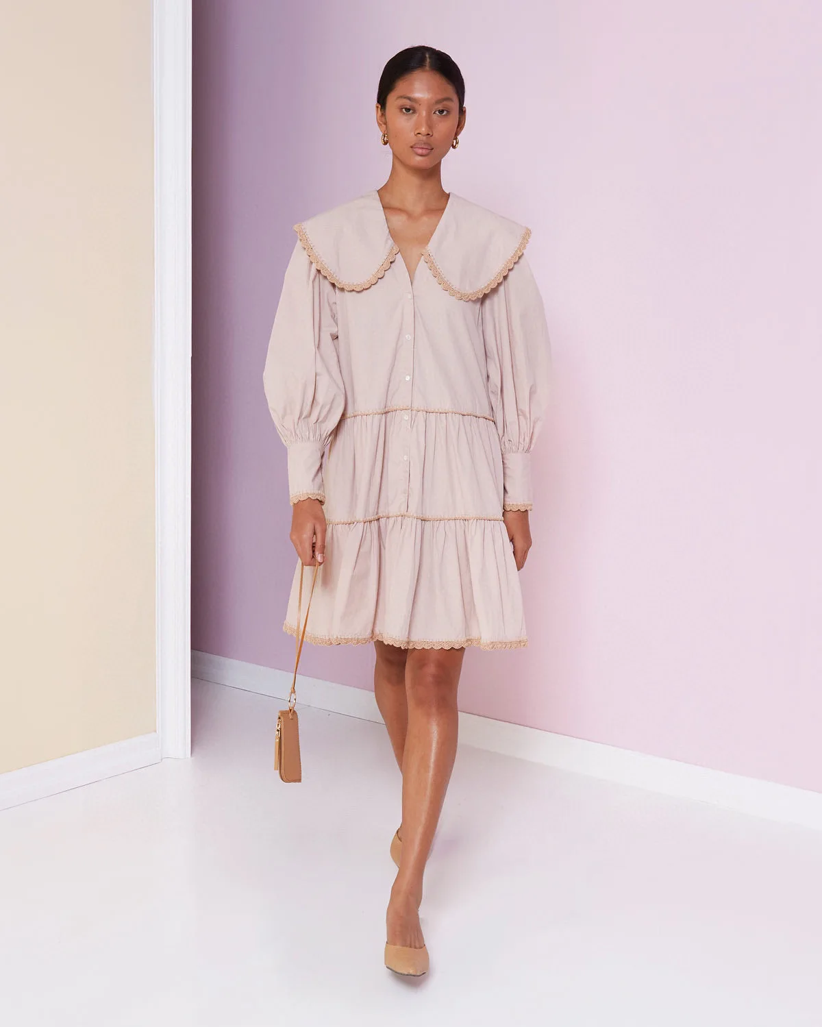 

Осеннее женское платье MagaliP ** с этикеткой, хлопковое платье с воротником «Питер Пэн» и длинным рукавом, повседневное винтажное платье цвета ...