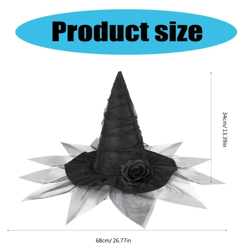 Шапки ведьмы на Хэллоуин для косплея шляпа волшебника в стиле панк с цветком