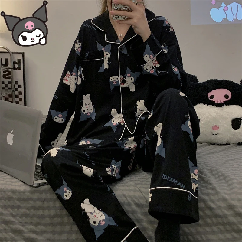 

Sanrioed Kawaii Kuromi My Melody Cinnamonroll Мультяшные хлопковые пижамы женские пижамные комплекты с длинным рукавом Повседневная Пижама подарки