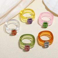 creative transparent colored diamond acrylic resin ring japanese and korean style simple candy colored ring gift