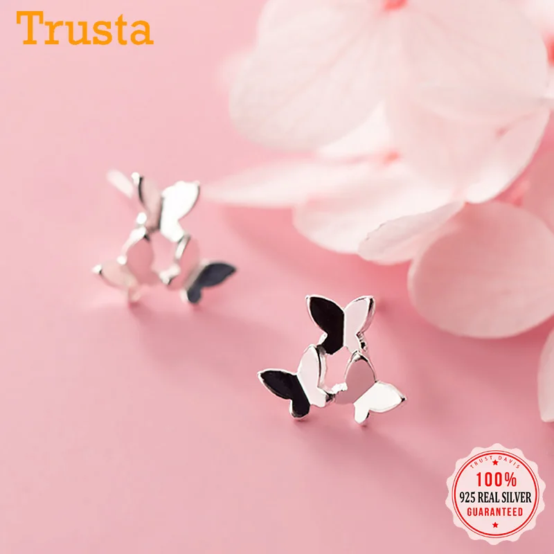 

Trustdavis Real 925 Sterling Silver Fashion Sweet Simple Insect Butterfly Stud Earring for Women Wedding Party S925 Gift DA1717