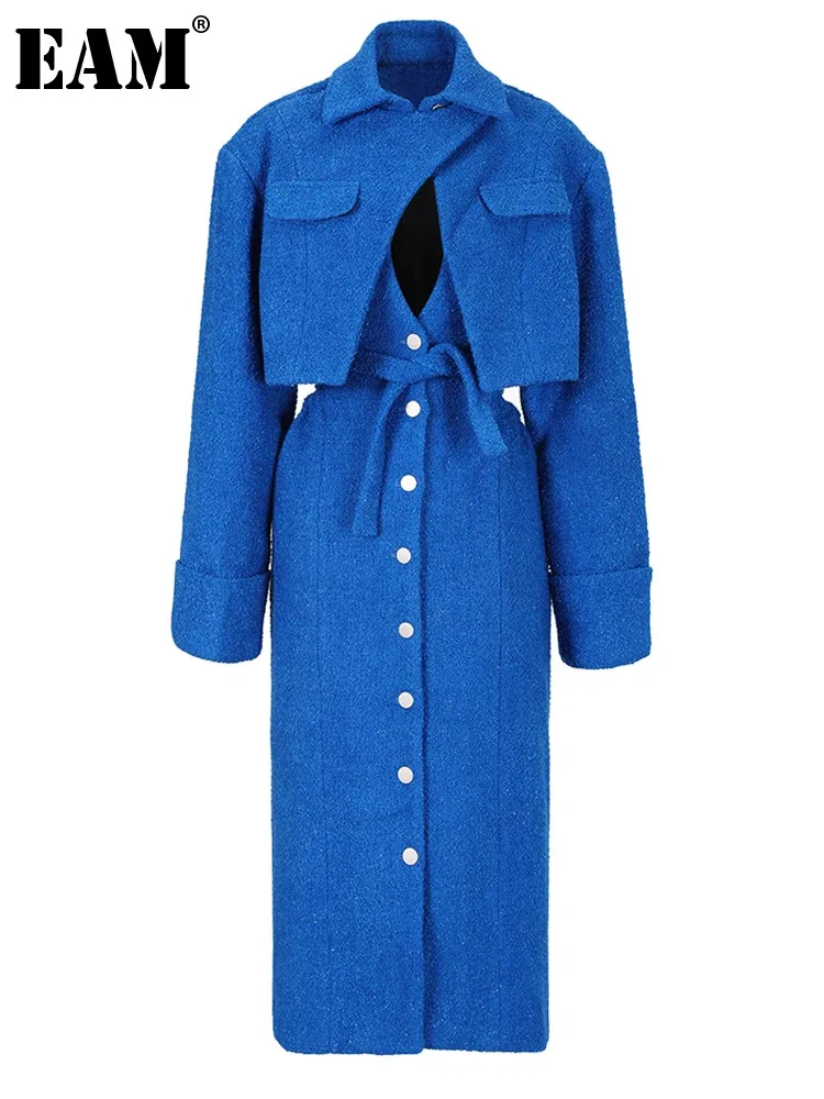 

[EAM] Loose Fit Big Size Irregular Hollow Out Woolen Coat Parkas New Long Sleeve Women Fashion Tide Autumn Winter 2023 1DD2176