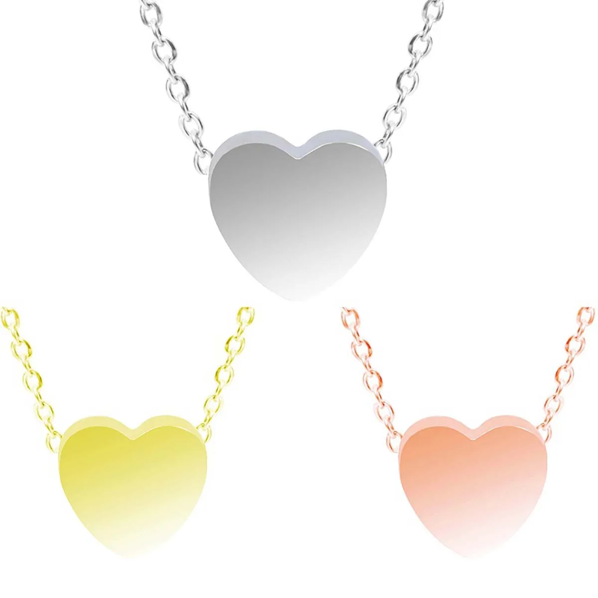 

2Pcs Stainless Steel Peach Heart Shape Pendant Necklace Rose Gold/Golden/Steel Color Necklace Chain Length 45cm