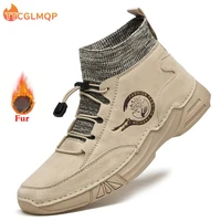 2022 mens ankle boots handmade leather western boots fashion plush warm motorcycle boots outdoor mens work shoes big size