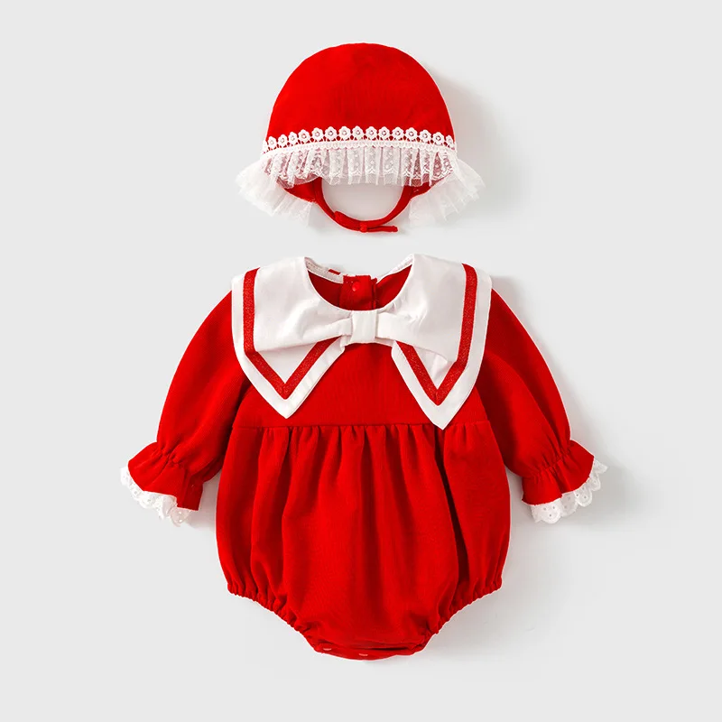 

Комбинезон для новорожденных девочек + шапка; 2 шт./компл.; Комбинезон для малышей; Одежда для малышей; Детский комбинезон; Детская одежда на осень; Красный От 0 до 2 лет