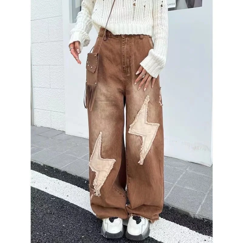 Women Vintage Streetwear Retro Egirl Hip Hop Trousers Low Rise Fairy Grunge Baggy Jeans Straight Gothic Pants Alt Grunge Clothes