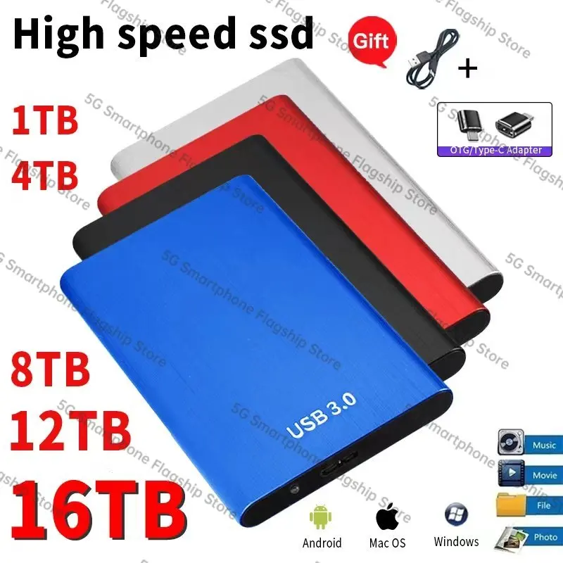

Original Mobile Solid State Drive 16TB Portable SSD External Storage 8TB 4TB 64TB Hard Disk USB3.0 Compatible for PC Laptop Mac