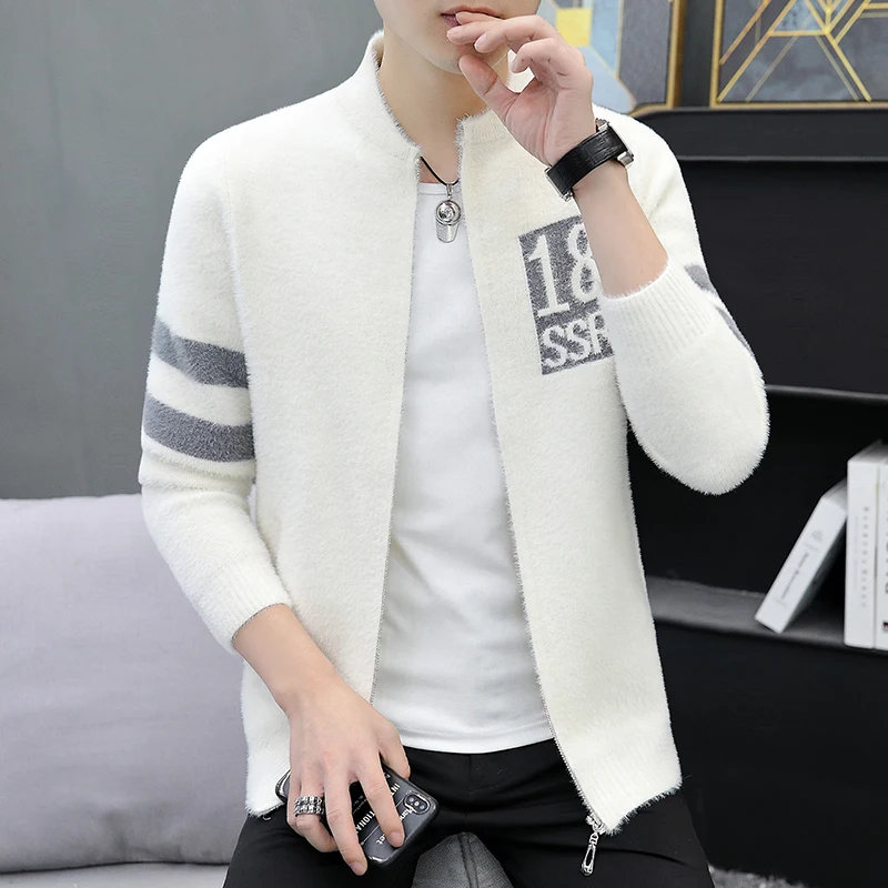 DYB&ZACQ Men's Sweater Cardigan Coat Spring and Autumn New Youth Trend Stand Collar Thick Sweater Men's Winter Sweater 3XL