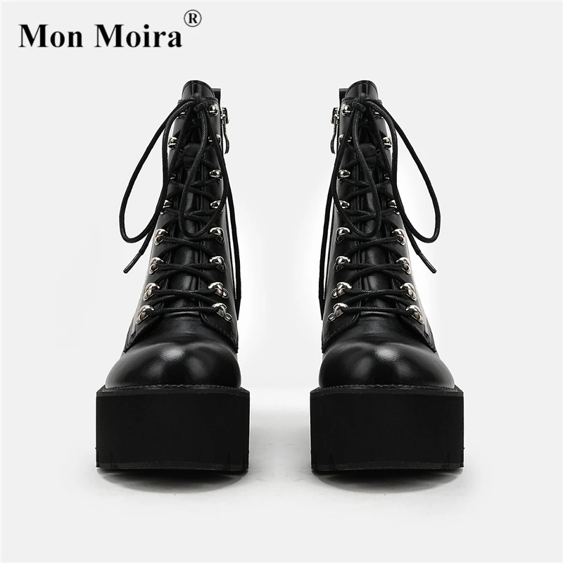 MONMOIRA Chunky Platform Black Goth Ankle Boots Women 2022 Autumn Zipper Punk Booties Ladies Thick High Heels Shoes Botas