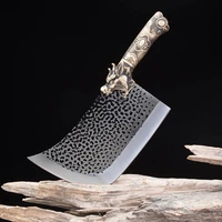 longquan kitchen knives copper handle handmade forged 9 inch sharp chop hatchet machete big knife bone meat and poultry tools