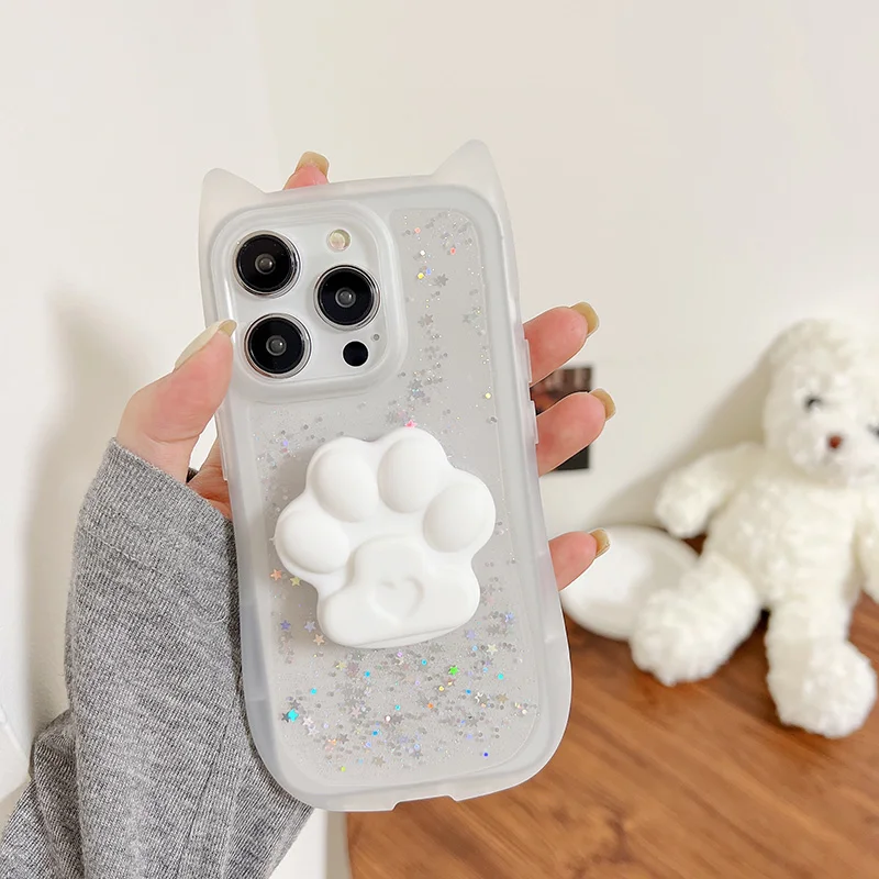 Милый чехол для телефона с 3D кошачьими лапами iPhone 12 13 11 Pro 14 15 Max Plus мягкий из ТПУ