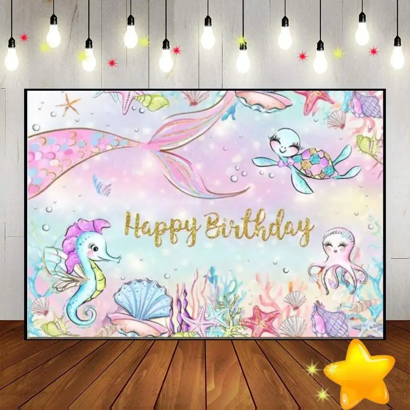 

Under The Sea Mermaid Princess Background Baby Shower Sweet Custom Birthday Backdrop Party Photography Backdrops Decoration Girl