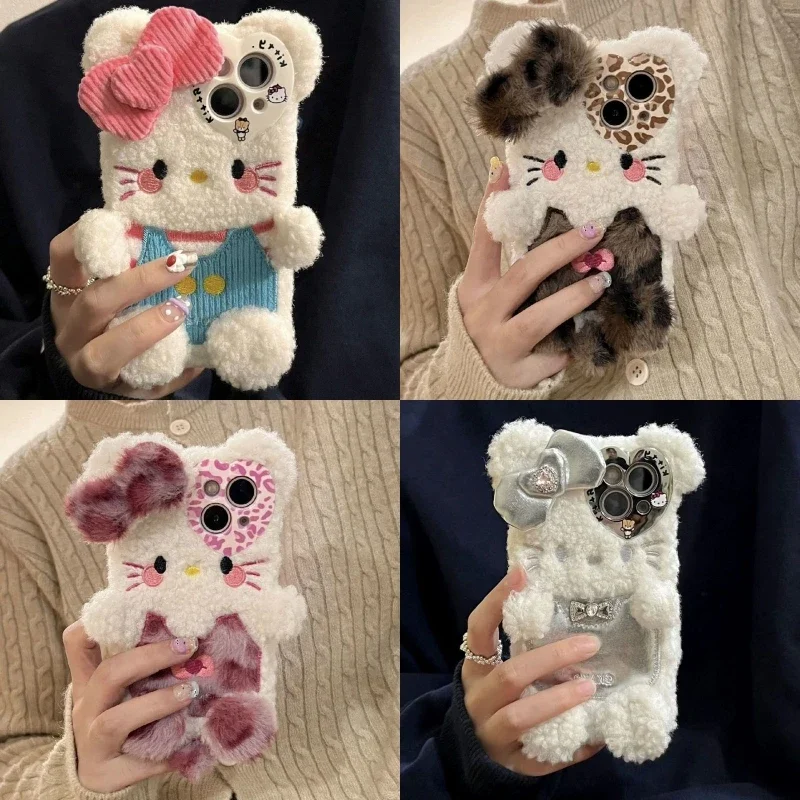 

Cute Kitt Apple Phone Case for IPhone15Pro/14 Autumn and Winter Plush 13/12 Silica Gel Protective Case 11kawaii Girl Soft Shell