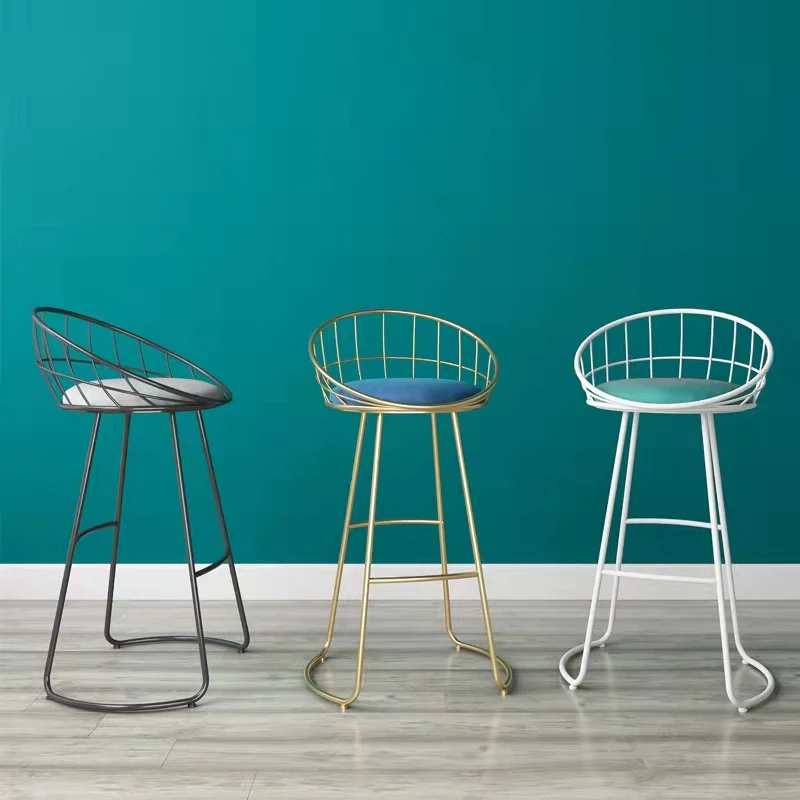 Modern Bar Chair Home Leisure High Stools Nordic Backrest Bar Furniture Simple Bedroom Wrought Iron Dressing Nail Chairs images - 6
