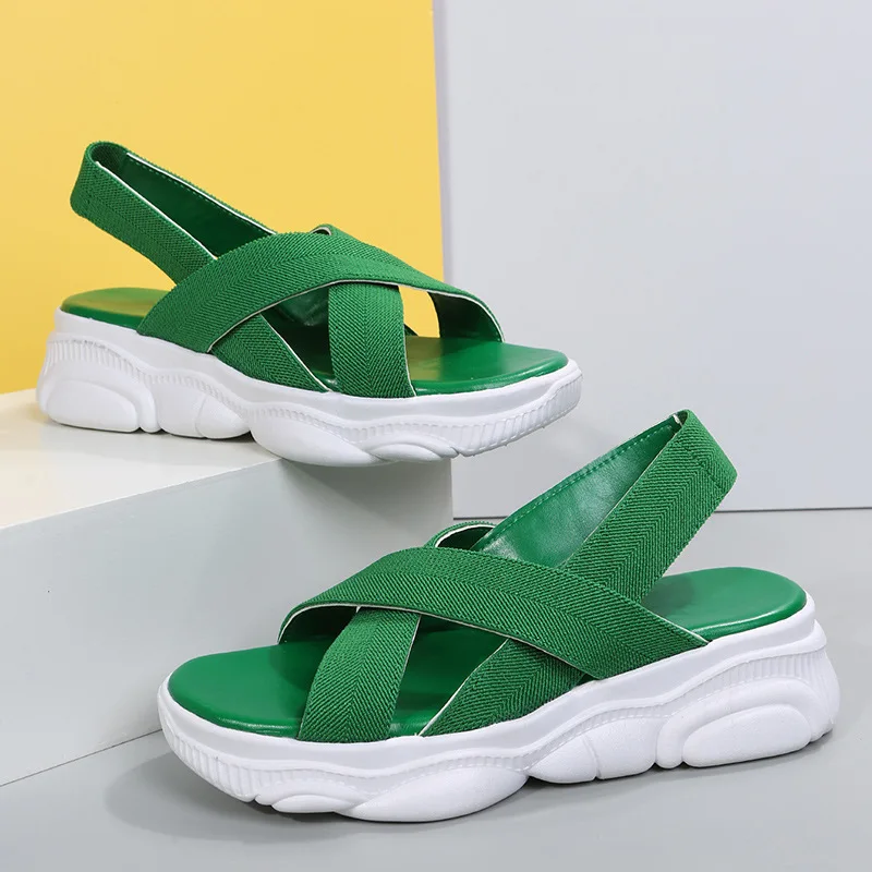 New 2022 Summer Wedge Heel Thick Sole Stretch Cloth Women's Sandals Casual Sports Sandals Women