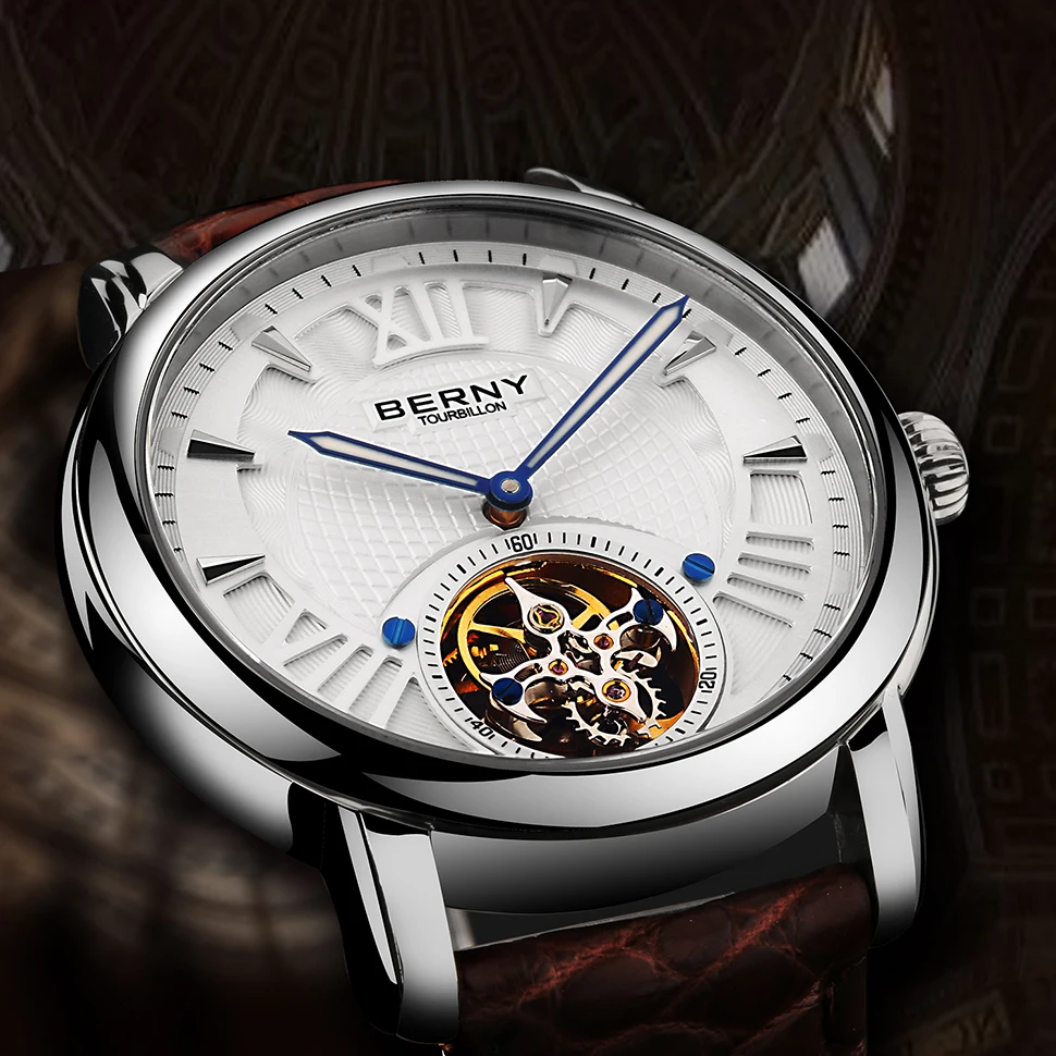 

BERNY Tourbillon Men Watch Automatic Men Sapphire Luminous Hollow Watch Men Top Brand Luxury Skeleton Mechanical Wristwatch Men