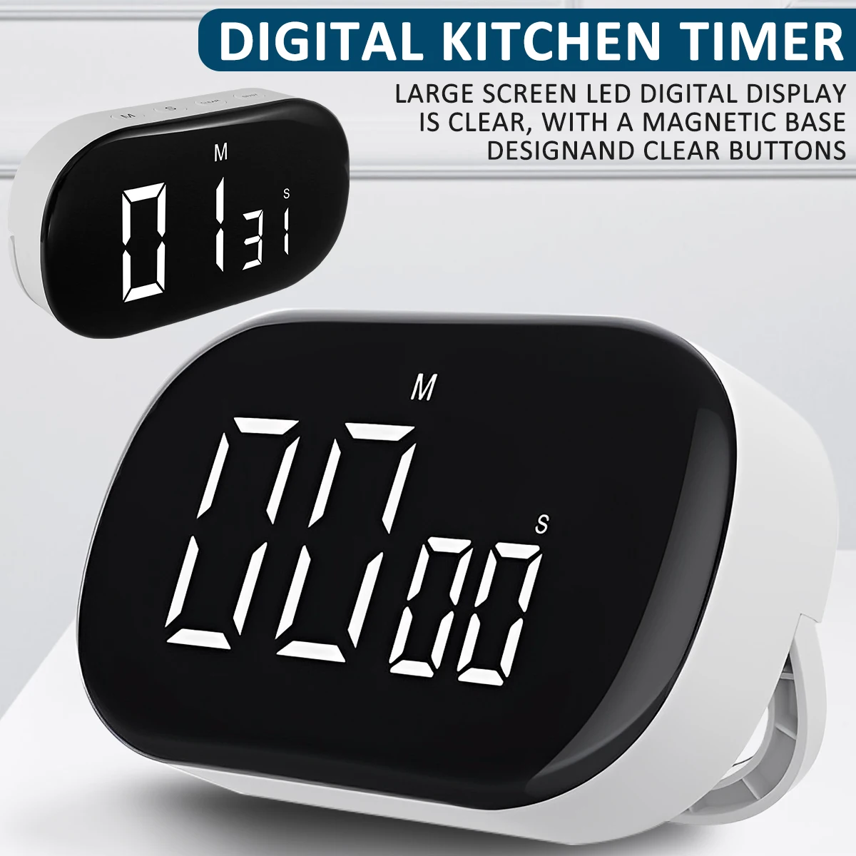 

Digital Kitchen Timer Magnetic Countdown Timer Stopwatch Alarm 3 Level Volume Adjustable Large LED Display Countdown Count Up