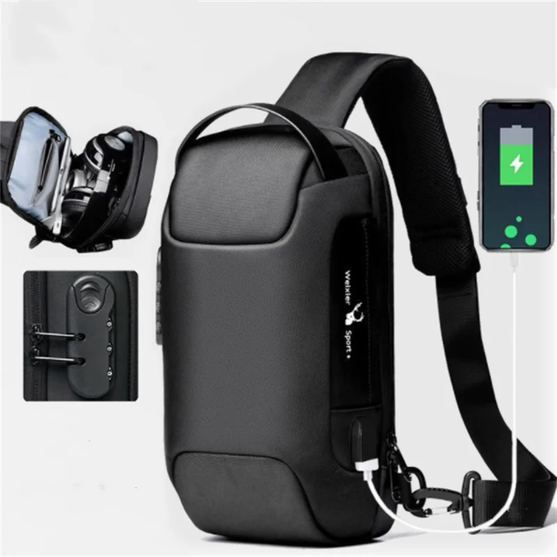 

Men's Waterproof USB Oxford Crossbody Bag Anti-theft Shoulder Sling Multifunction Short Travel Messenger Ch Pack For Male