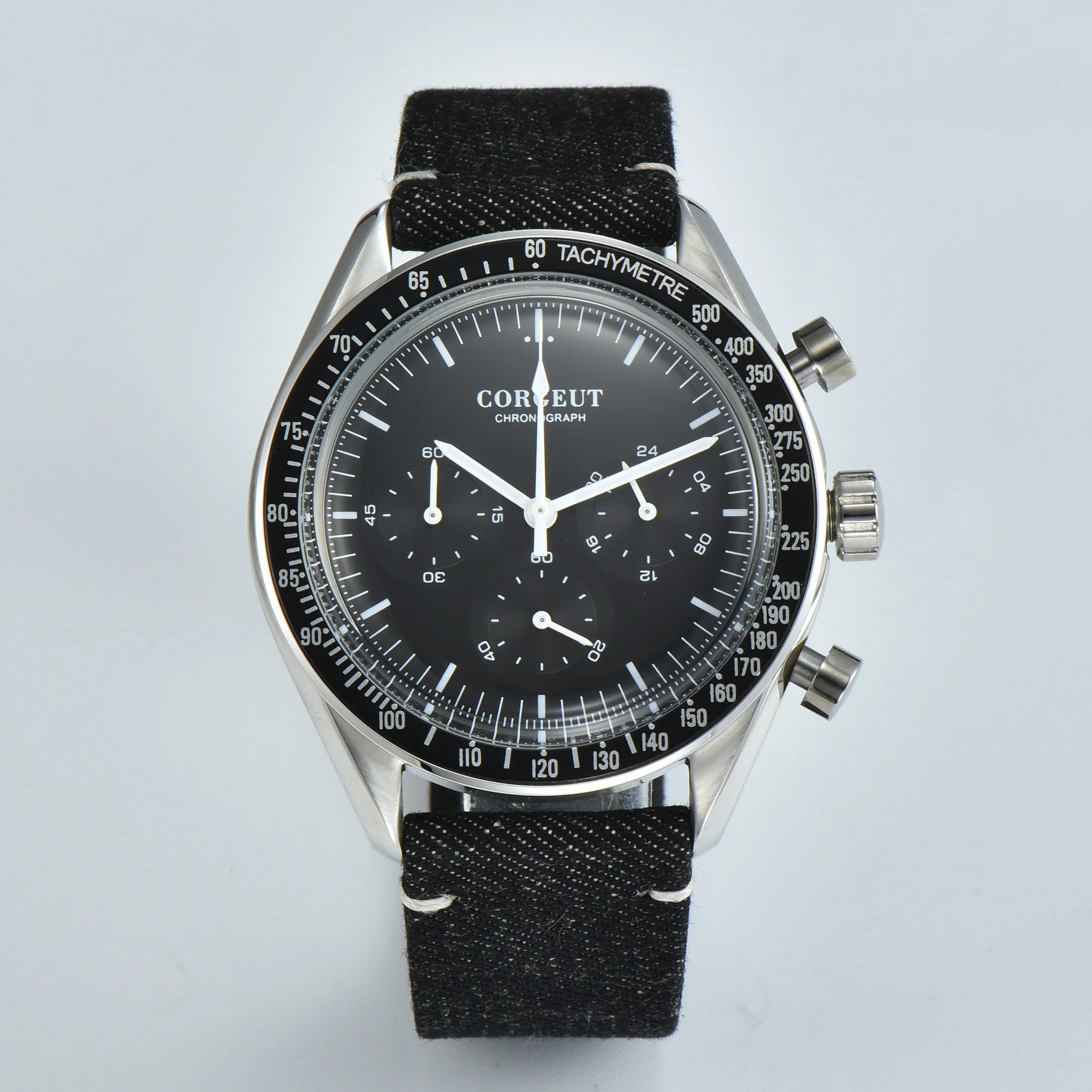 Corgeut 40MM Mens Chronograph Quartz Watch 24-Hour Multi-Function Stainless Steel   часы мужские Leather Sport Relogio Masculino