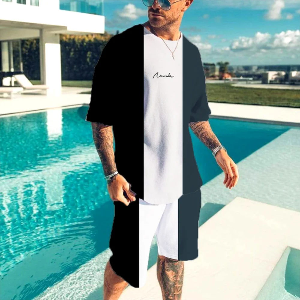 Latest Men's Summer Suit Casual Short Sleeve T-shirt Beach Shorts Sportswear Men's O-neck T-shirt 2-piece Tracksuit Comfortable