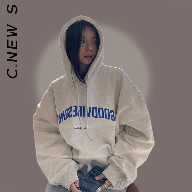 

C.New S Harajuku Women Hoodies Sweatshirt Vintage Punk Casual Tops Warm Hoodies Women Loose Pullover Female Sweatshirt Woman