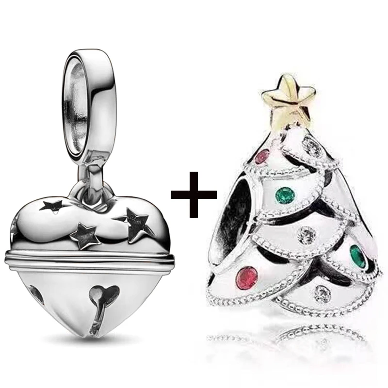 2Pcs/Lot Christmas Tree &amp Xmas House Beads With Apple Pendants Fit DIY Charm Bracelet Necklace For Women Kid Festival Gift