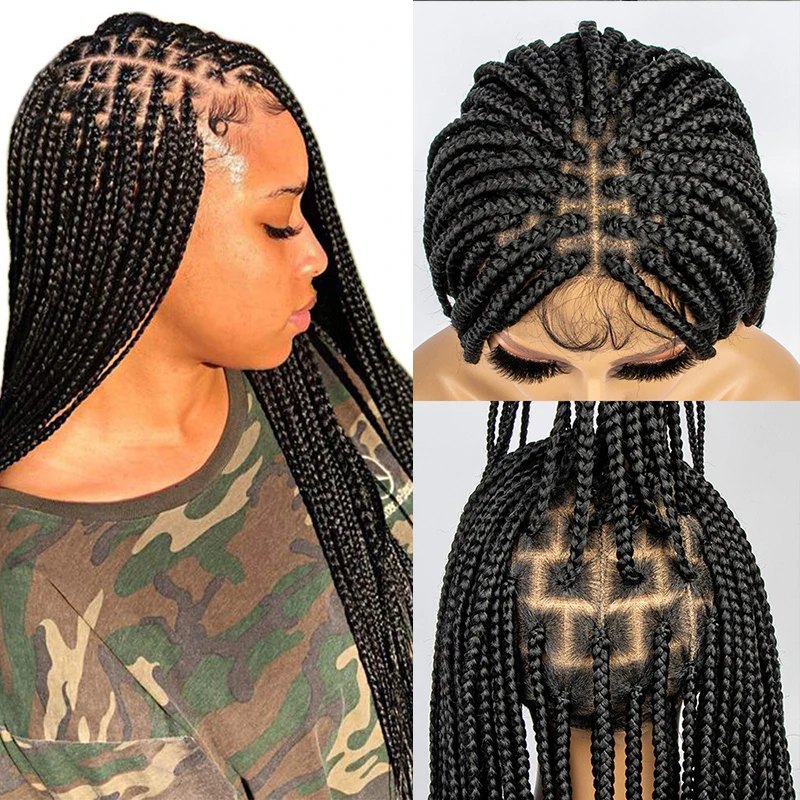 

Full Lace Braided Wig For Black Women Glueless Free Part Braided Box Braids Wig Baby Hair Pre Plucked High Temperature Fiber