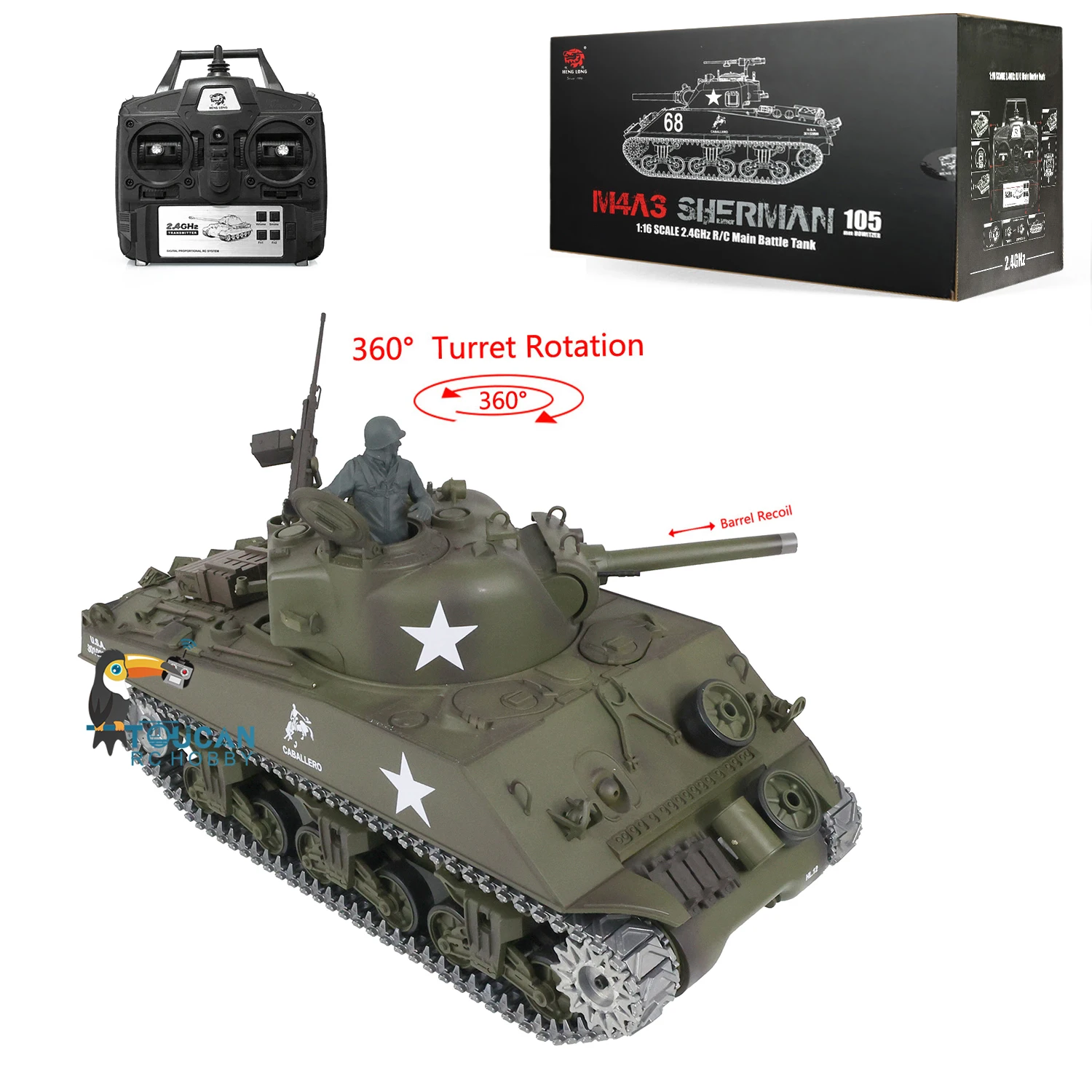 

Henglong 1/16 7.0 Upgraded Ver M4A3 Sherman RC Tank 3898 Barrel Recoil 360° Turret Battle Simulation Metal Tracks TH17677-SMT7