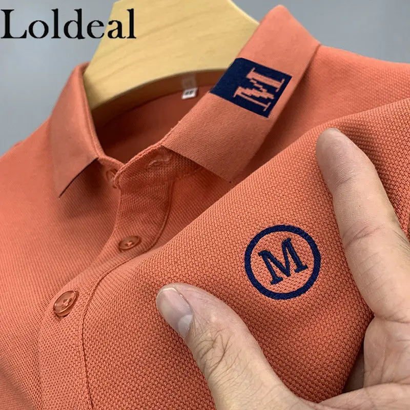 

Embroidery Polo Shirts 100％ Cotton Lapel T-shirts Tops Button Down Casual Tee Men