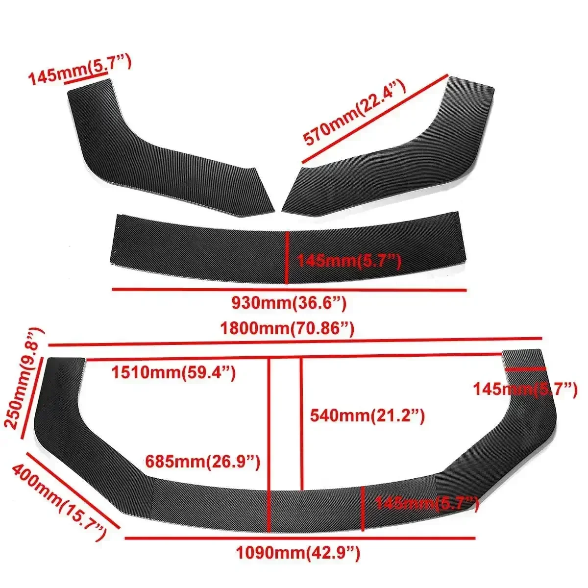 3x Carbon Fiber Look Universal Car Front Lip Bumper Splitter Spoiler Guard For AUDI A3 A4 A5 A6 A7 A8 Q3 Q5 Q7 RS5 Body Kit