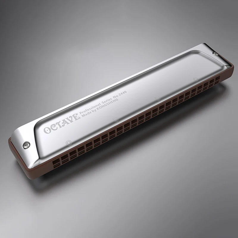 Kongsheng Octave Harmonica 24 Holes C Key Professional Mouth Harmonica Upscale Musical Instruments Luxury Silver Mouth Harp Gift