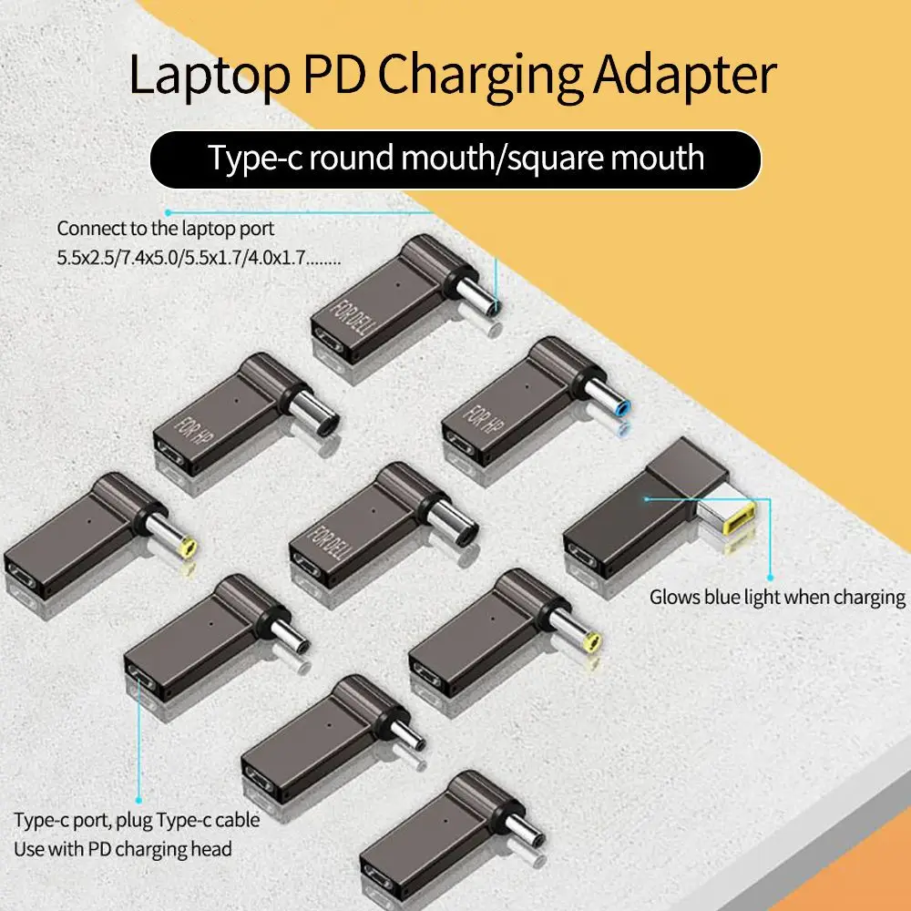 

100W 5A PD Converter Trigger Jack DC to Type C Femal 5.5/7.4 Zinc Alloy with Light Head Power Adapter for Dell/HP/ASUS Laptops