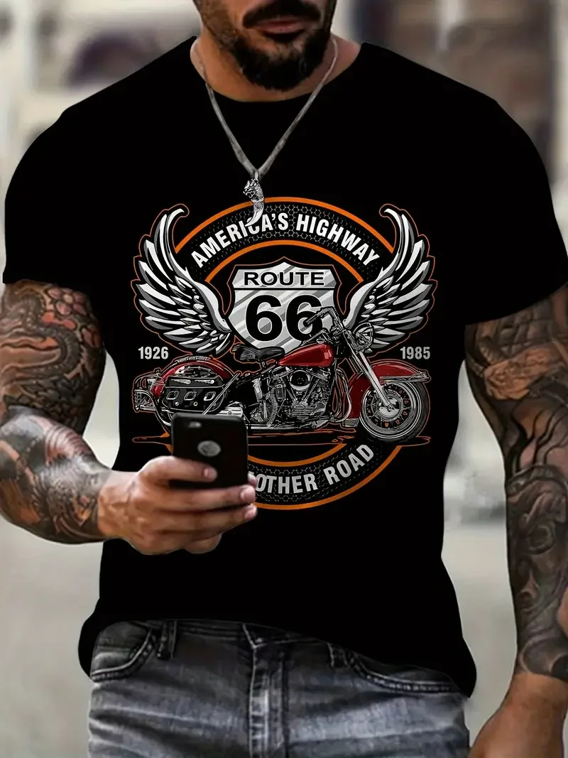 Ретро America Route 66 мужские футболки с 3D принтом винтажная свободная мужская одежда