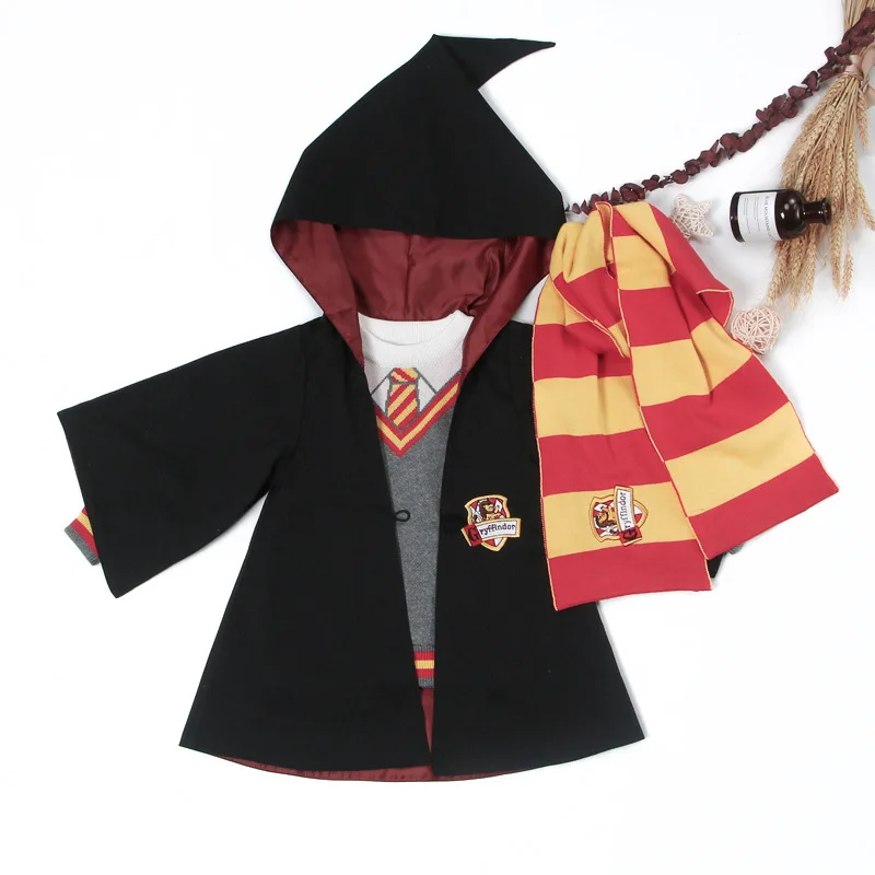2022 Halloween Costume Children's Cosplay Suit Wizard Robe Witch Cloak Coat British Sweater Scarf Performance Clothing Kids Gift