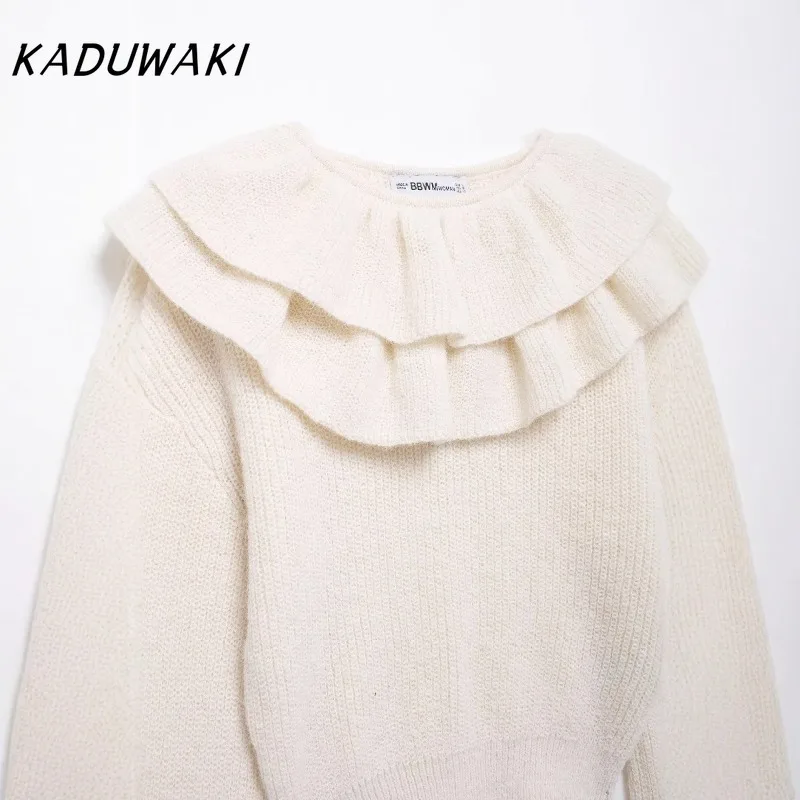 Классический осенний пуловер с рюшами и длинными рукавами KADUWAK