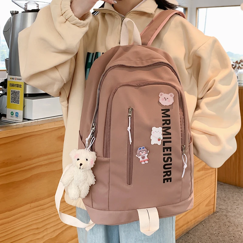 

Женский рюкзак с принтом букв, однотонная Водонепроницаемая школьная сумка для колледжа, милый студенческий портфель на плечо для девочек-...