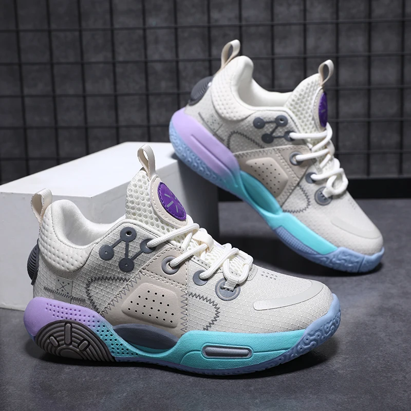 Four Season Basketball Shoes for Children Lightweight Children Shock Absorption Running Shoes Casual Sports Basketball Shoes