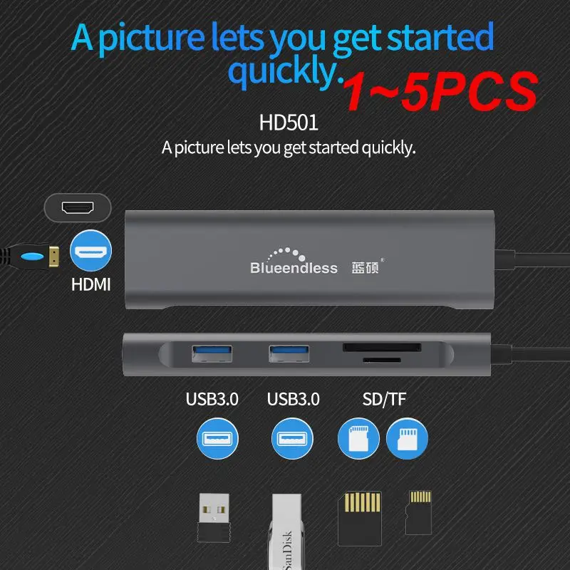 

1~5PCS 3.1 Type-C Hub To Adapter 4K Thunderbolt 3 USB C Hub With Hub 3.0 TF SD Reader Slot PD For MacBook /Air/ Mate