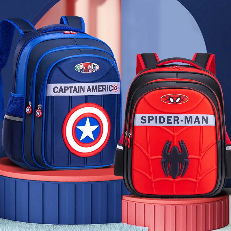 Disney New School Bags For Boys Grade 1-6 Iron Spider Man Captain America Primary Student Shoulder Orthopedic Backpack Mochila