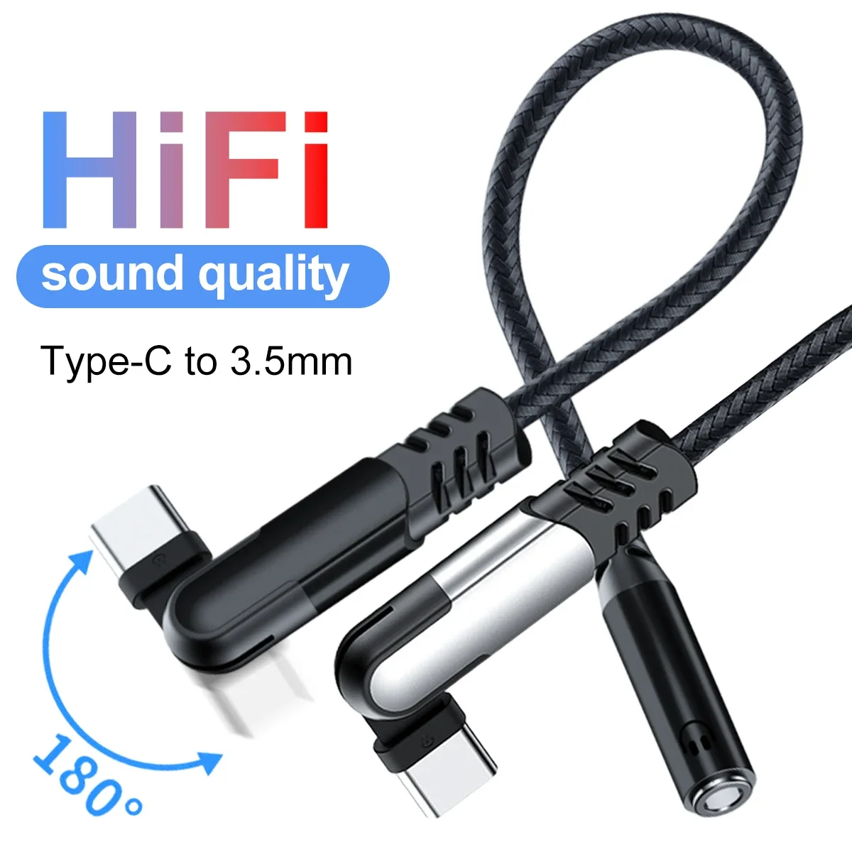 

180 Degree Rotable USB Type c to 3.5mm HIFI DAC Chip Headphone Adapter USB C to 3.5 Aux Cable Connector For Huawei Google Xiaomi