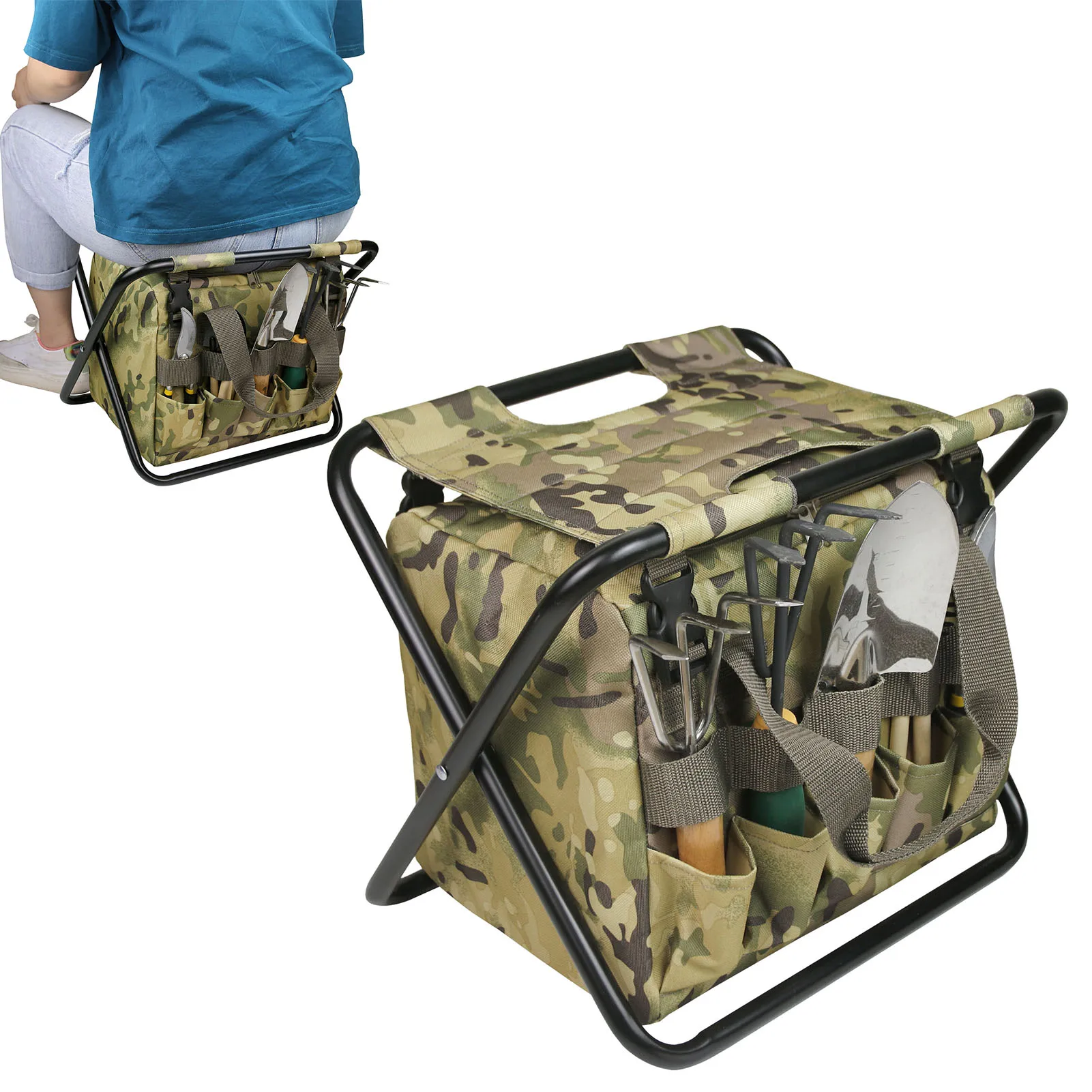 

Folding Garden Stool Camping Beach Chair Outdoor Portable Folding Stool With Detachable Storage Tote