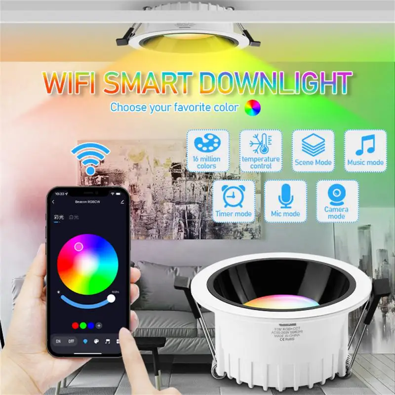 

Led Downlight Rgb Ww Cw 4inch 15w App Control 110v 220v Work With Alexa Google Home Smart Led Downlight Voice Control