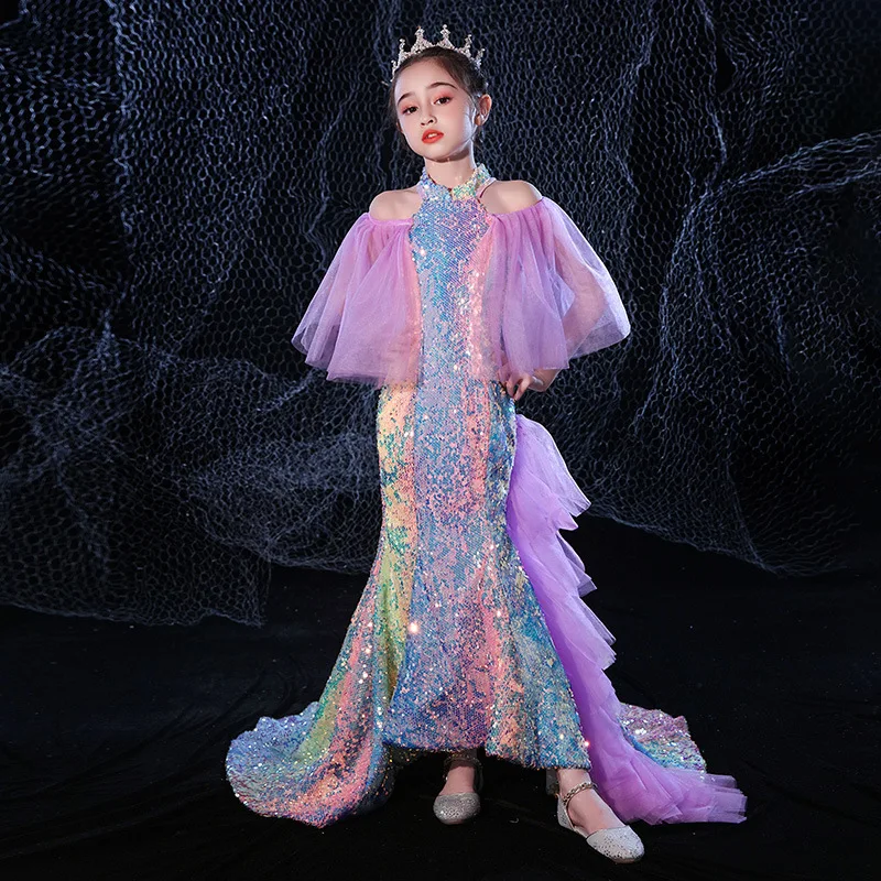 

Kid Luxury Sequined Evening Dress Children Girl Bodycon Trumpet Elegant Mermaid Wedding Party Cocktail Birthday Dresses VS0002