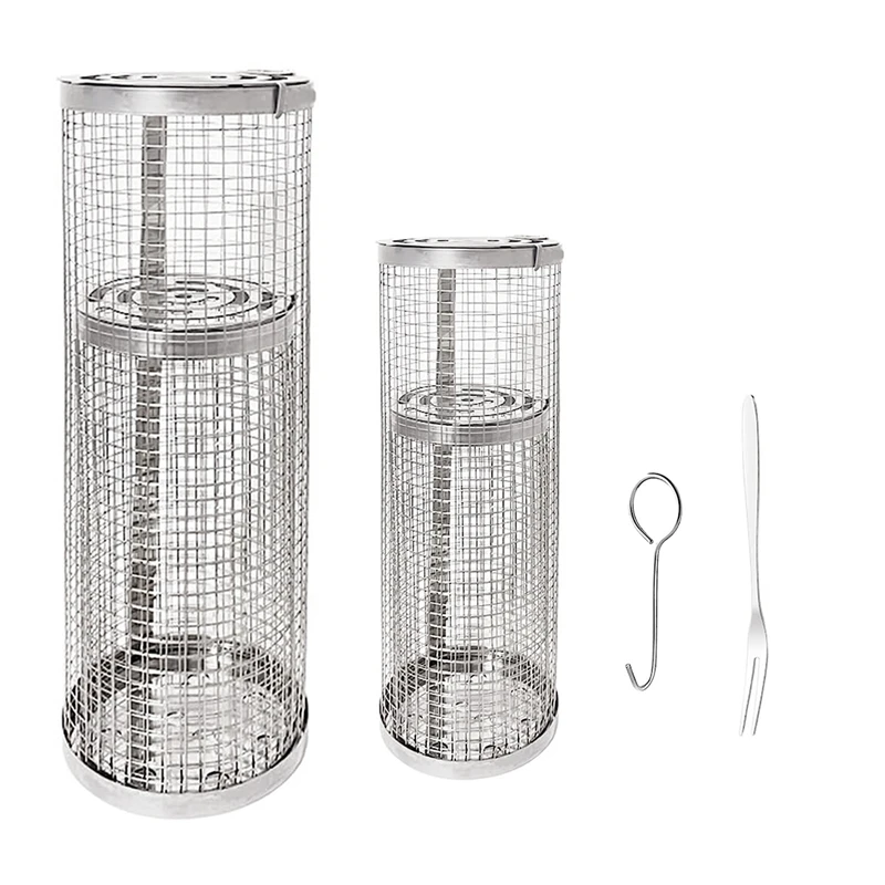 

Stainless Steel Grilling Basket 2 PACK - Round Stainless Steel Grill Mesh, BBQ Grill Mesh For Vegetables, Fish And French Fries